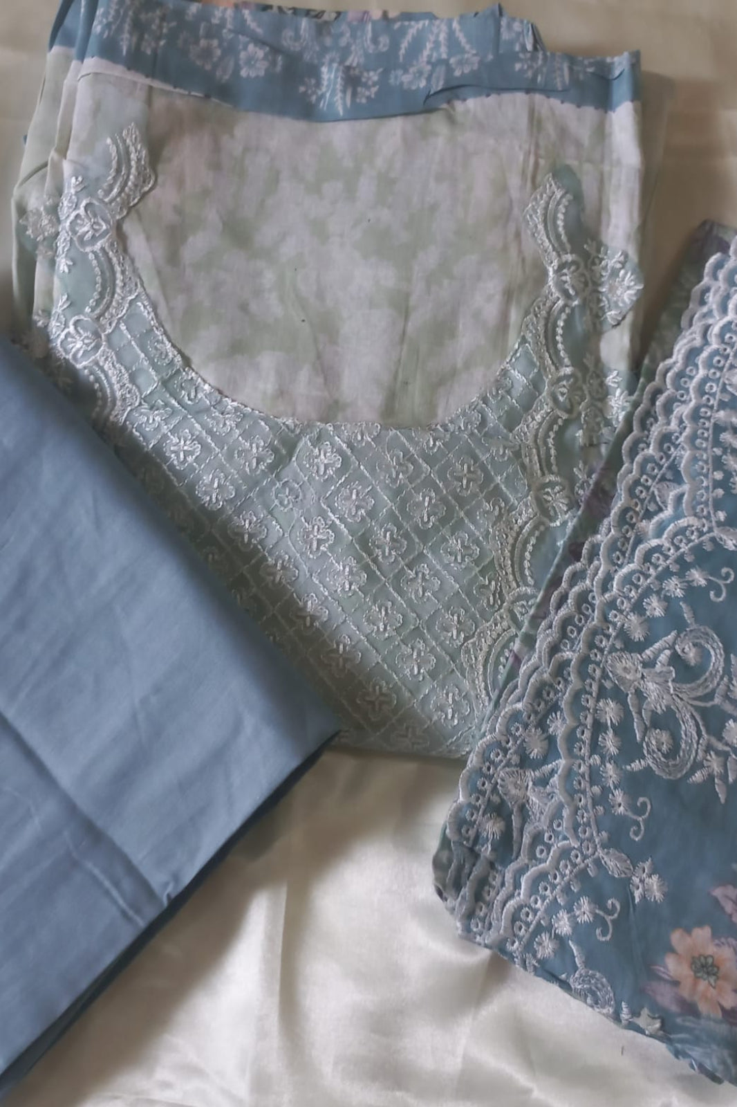 Cosmos Wonder Sea Green Unstitched Suit - Sabina's Designer Hub