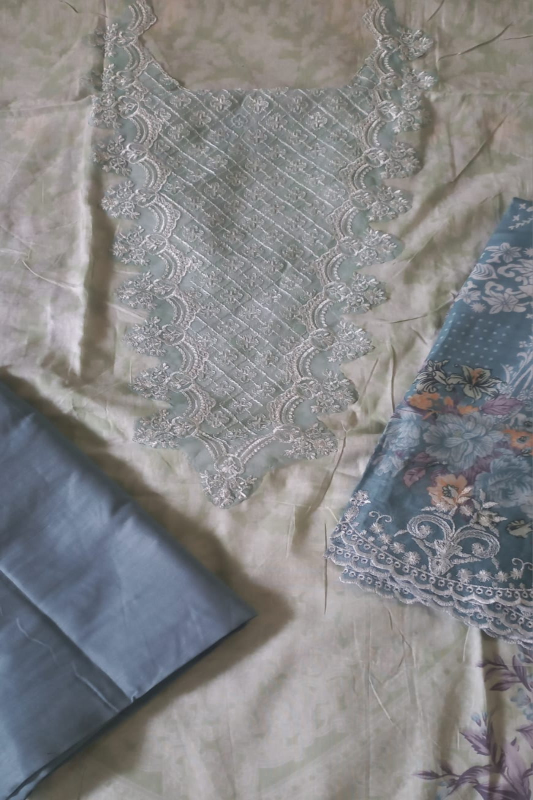 Cosmos Wonder Sea Green Unstitched Suit - Sabina's Designer Hub