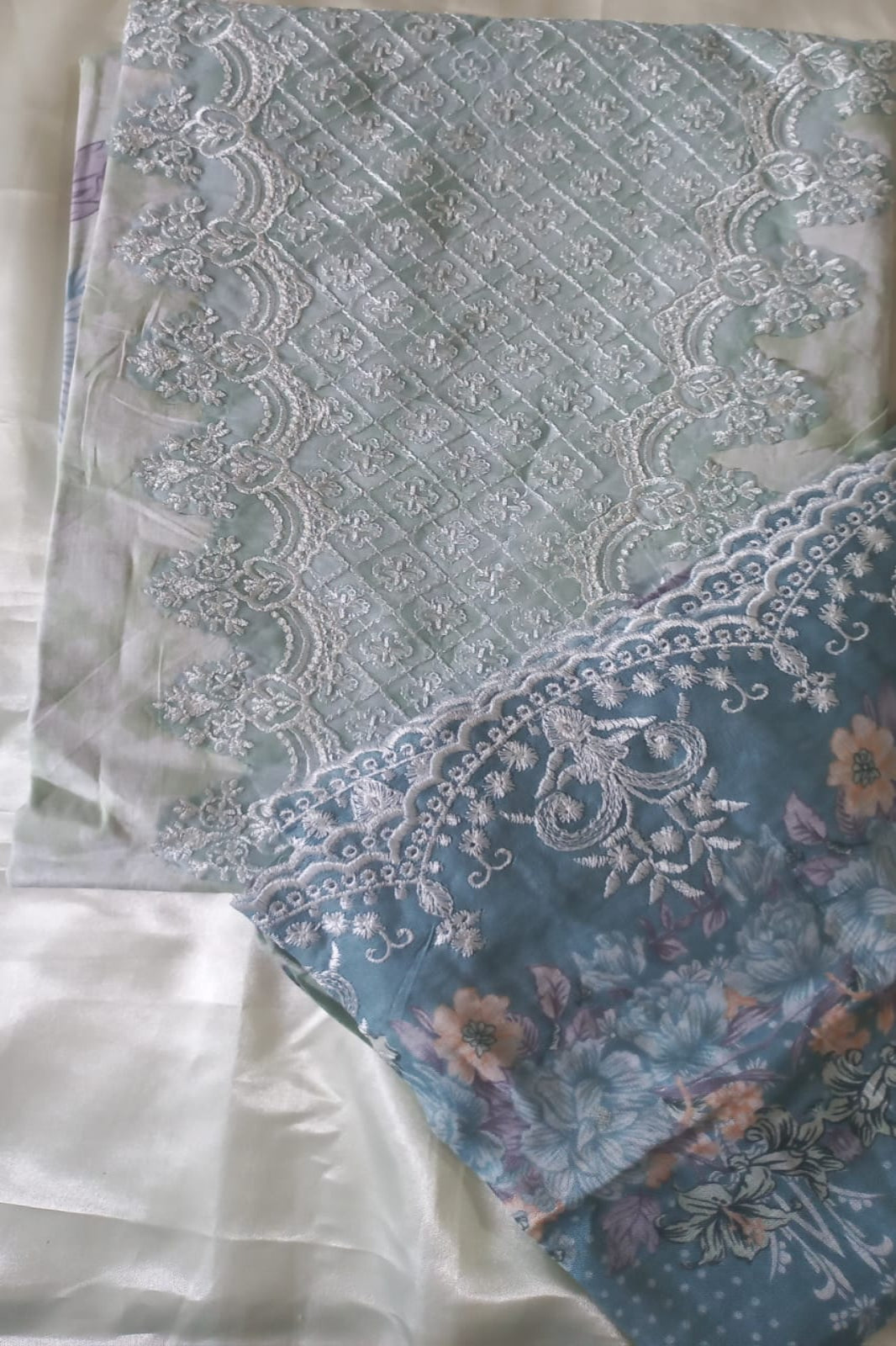 Cosmos Wonder Sea Green Unstitched Suit - Sabina's Designer Hub