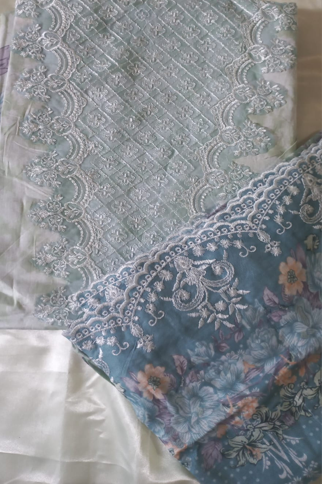 Cosmos Wonder Sea Green Unstitched Suit - Sabina's Designer Hub