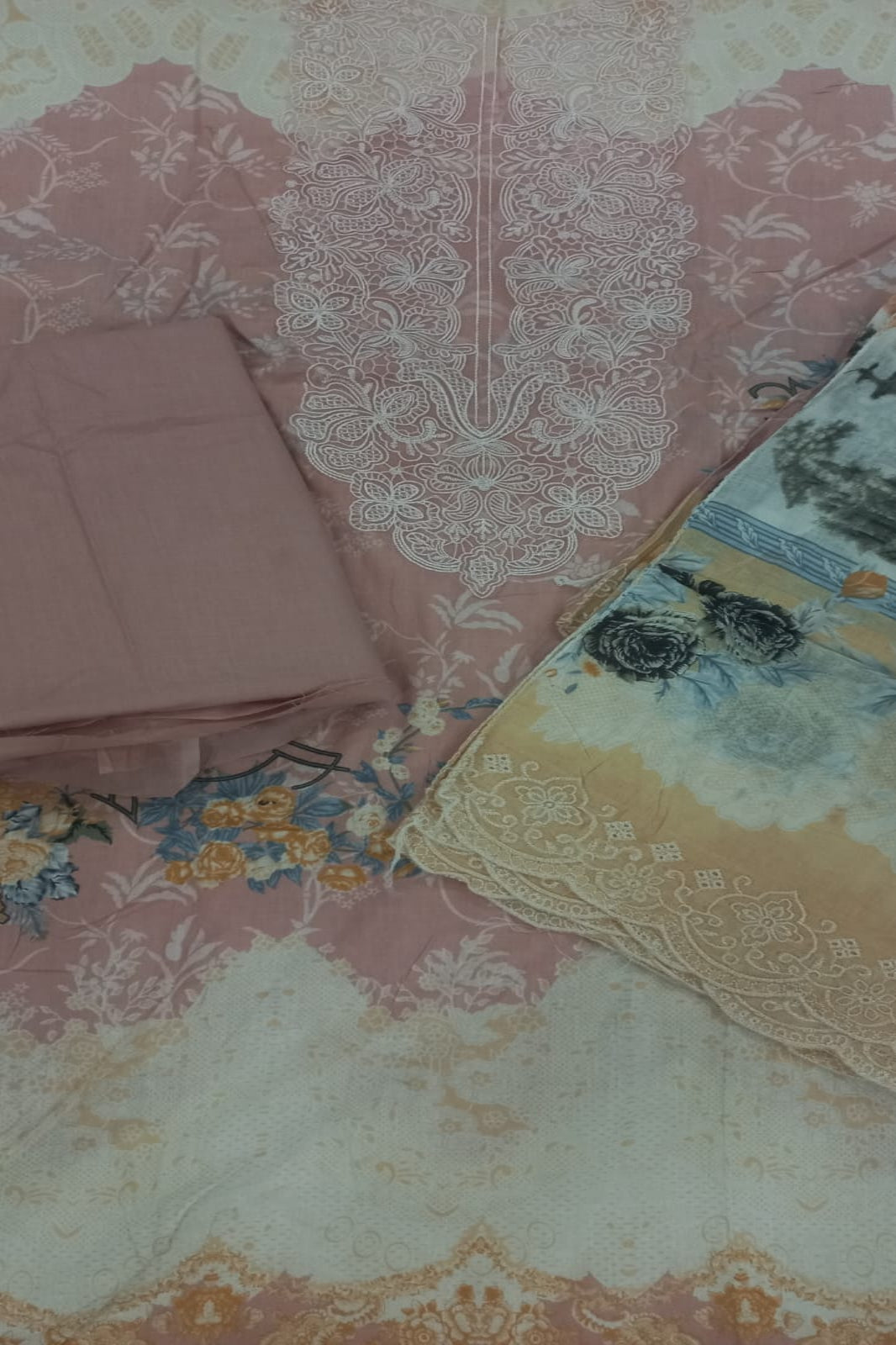 Cosmos Wonder Baby Pink Unstitched Suit - Sabina's Designer Hub"