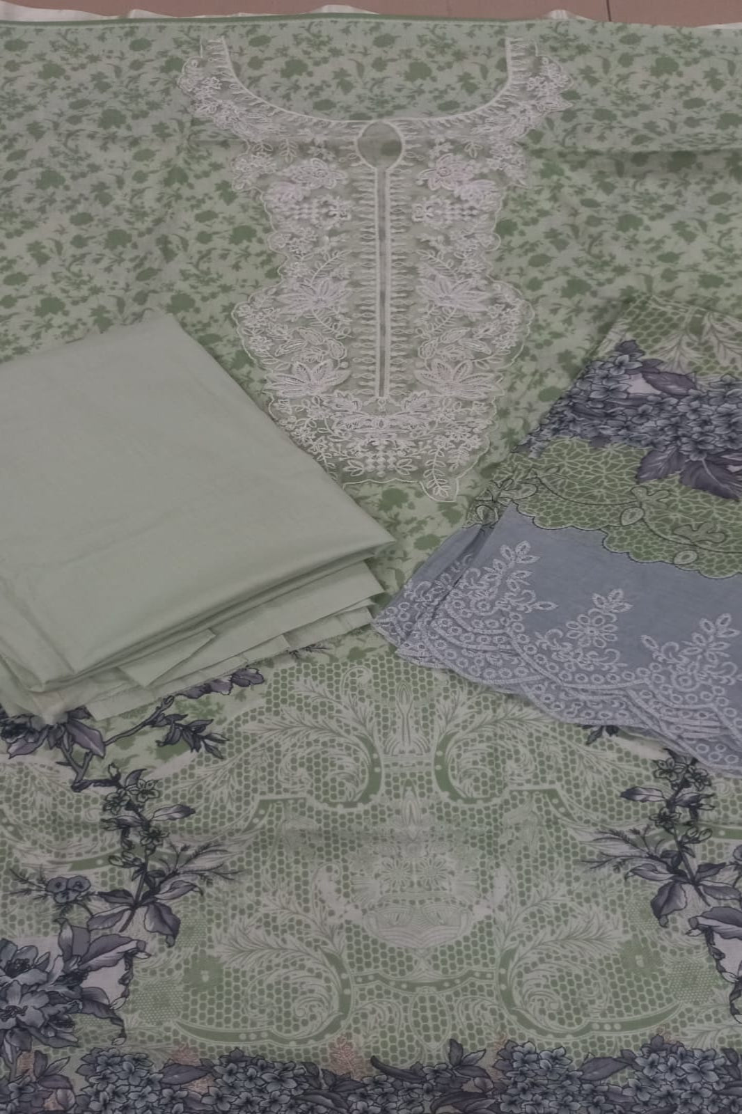 Cosmos Wonder Light Green Unstitched Suit - Sabina's Designer Hub"

