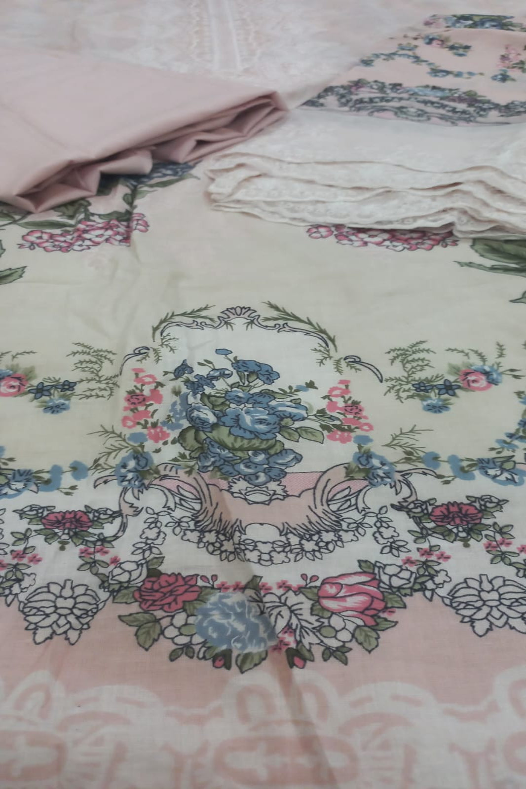 Cosmos Wonder Pastel Pink Unstitched Suit - Sabina's Designer Hub