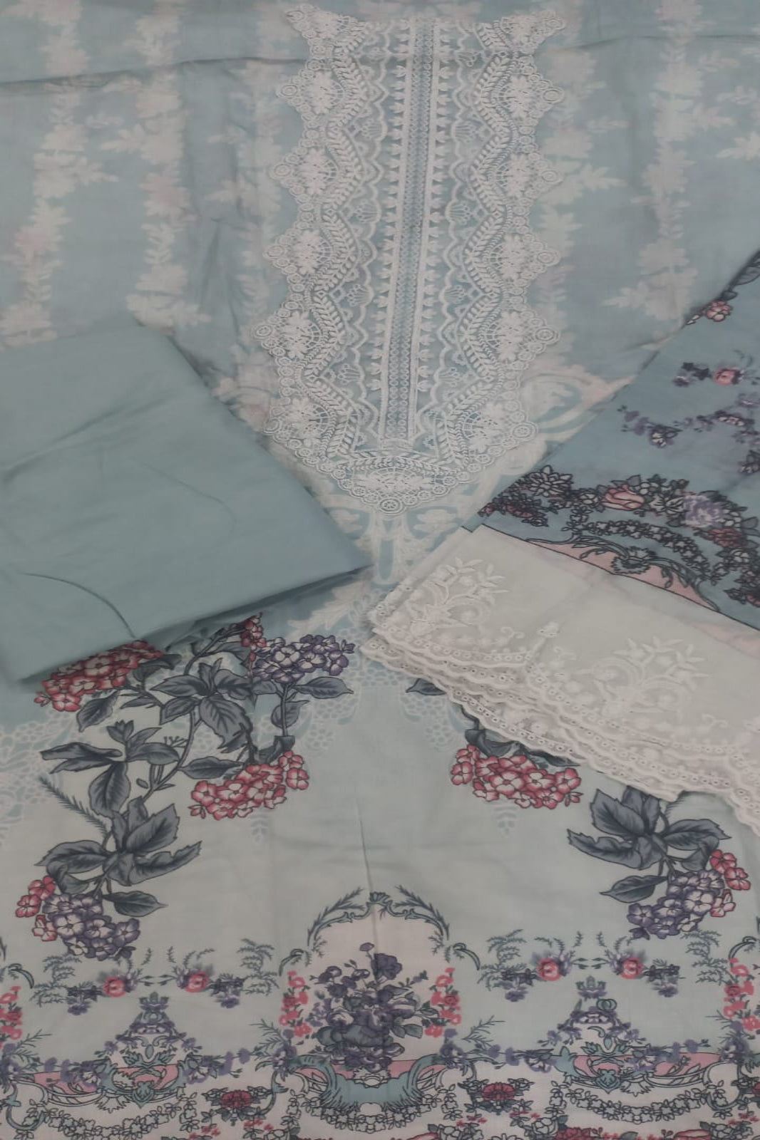 Cosmos Wonder Pastel Blue Unstitched Suit - Sabina's Designer Hub"