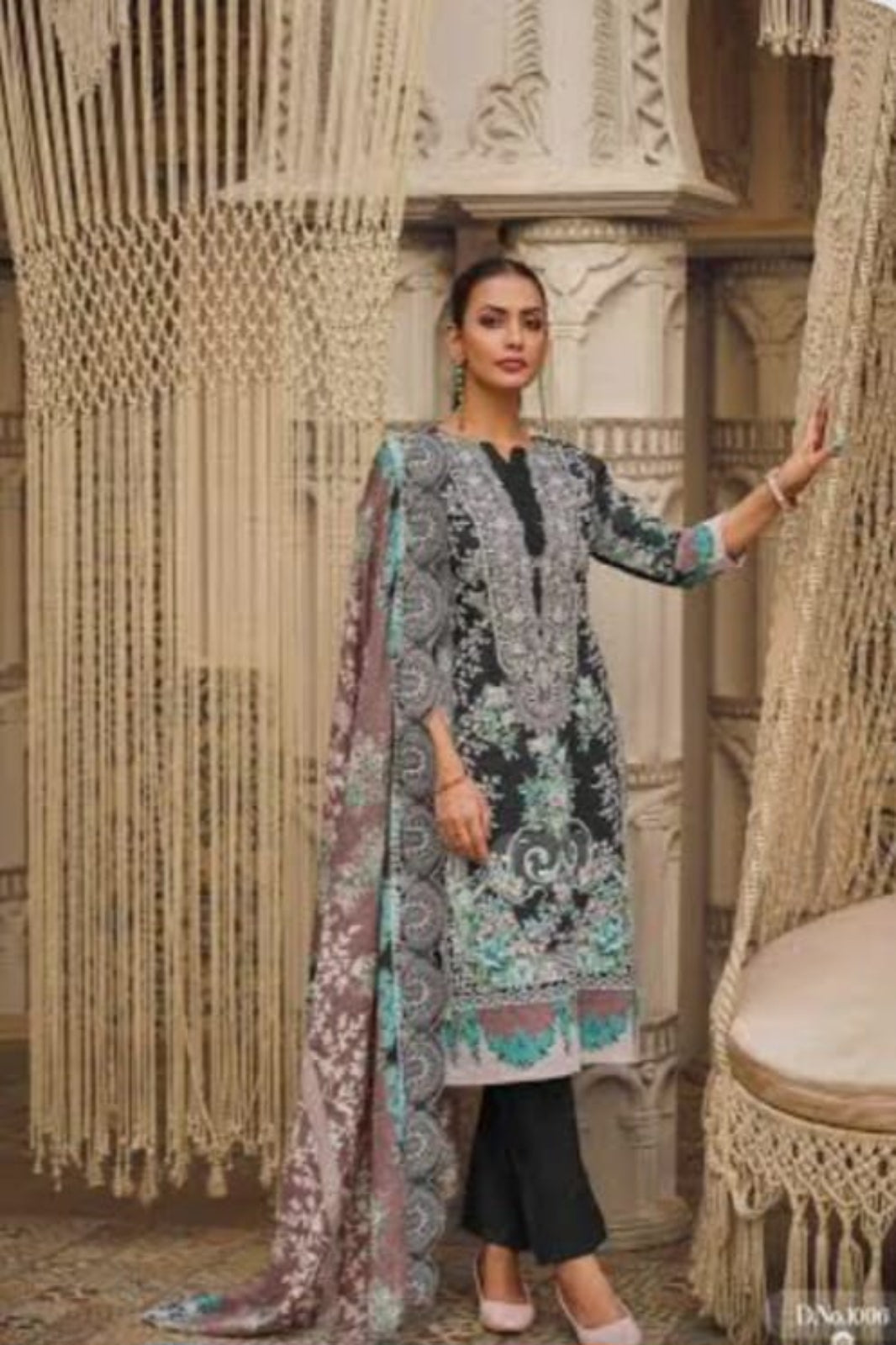 Cosmos Wonder Cream Unstitched Suit - Sabina's Designer Hub