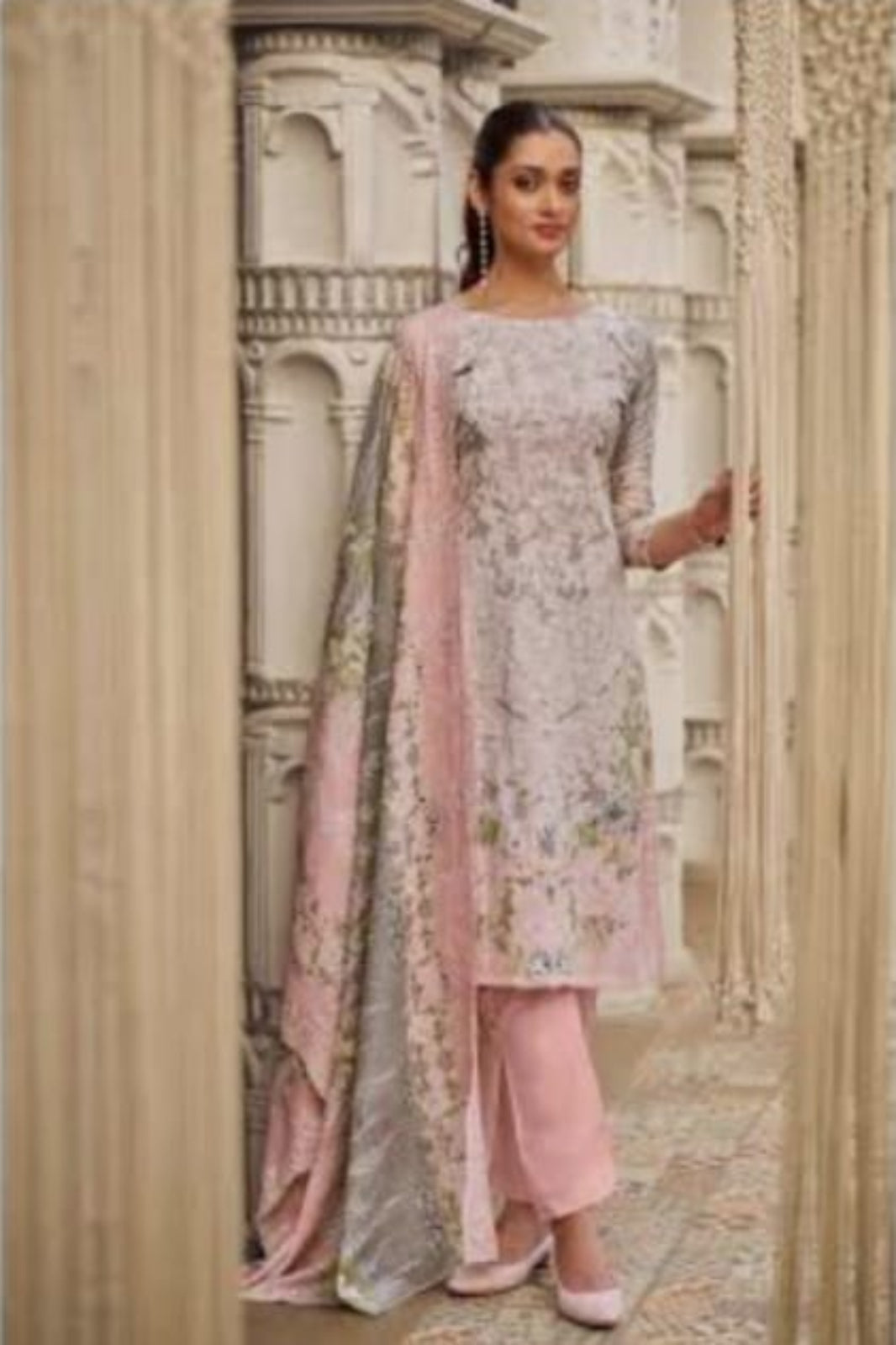 Cosmos Wonder Light Pink Unstitched Suit - Sabina's Designer Hub