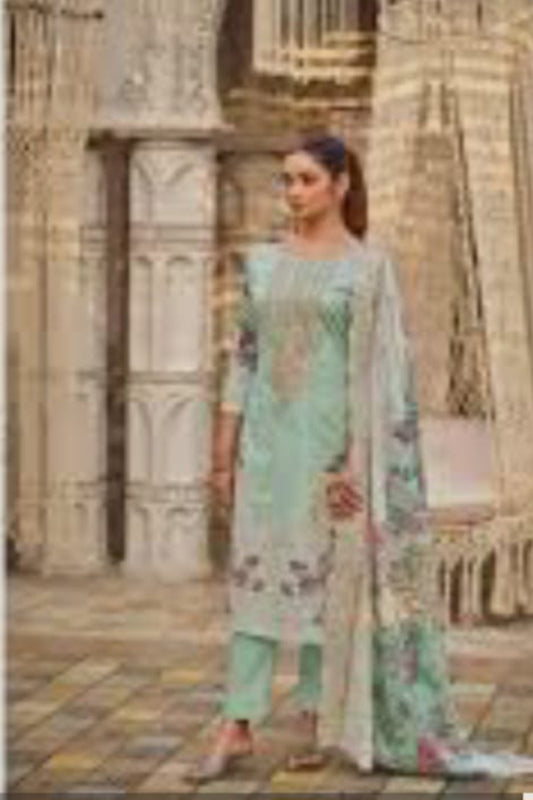 Cosmos Wonder Light Sea Green Unstitched Suit - Sabina's Designer Hub"