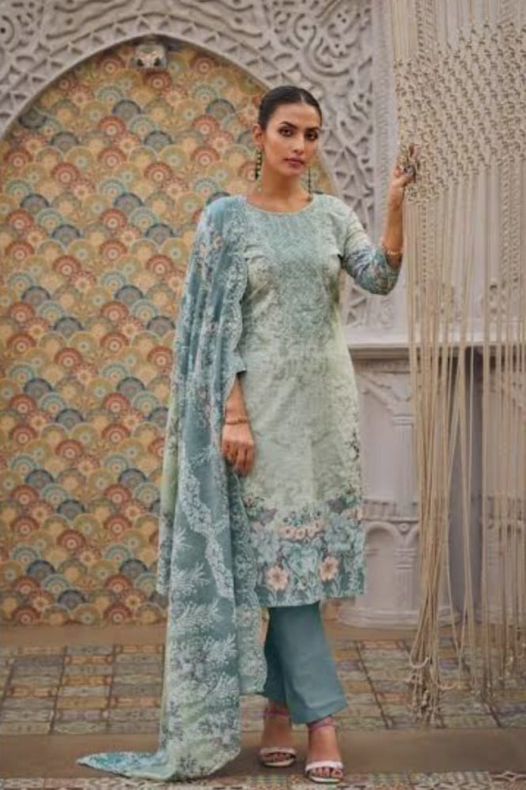 Cosmos Wonder Sea Green Unstitched Suit - Sabina's Designer Hub