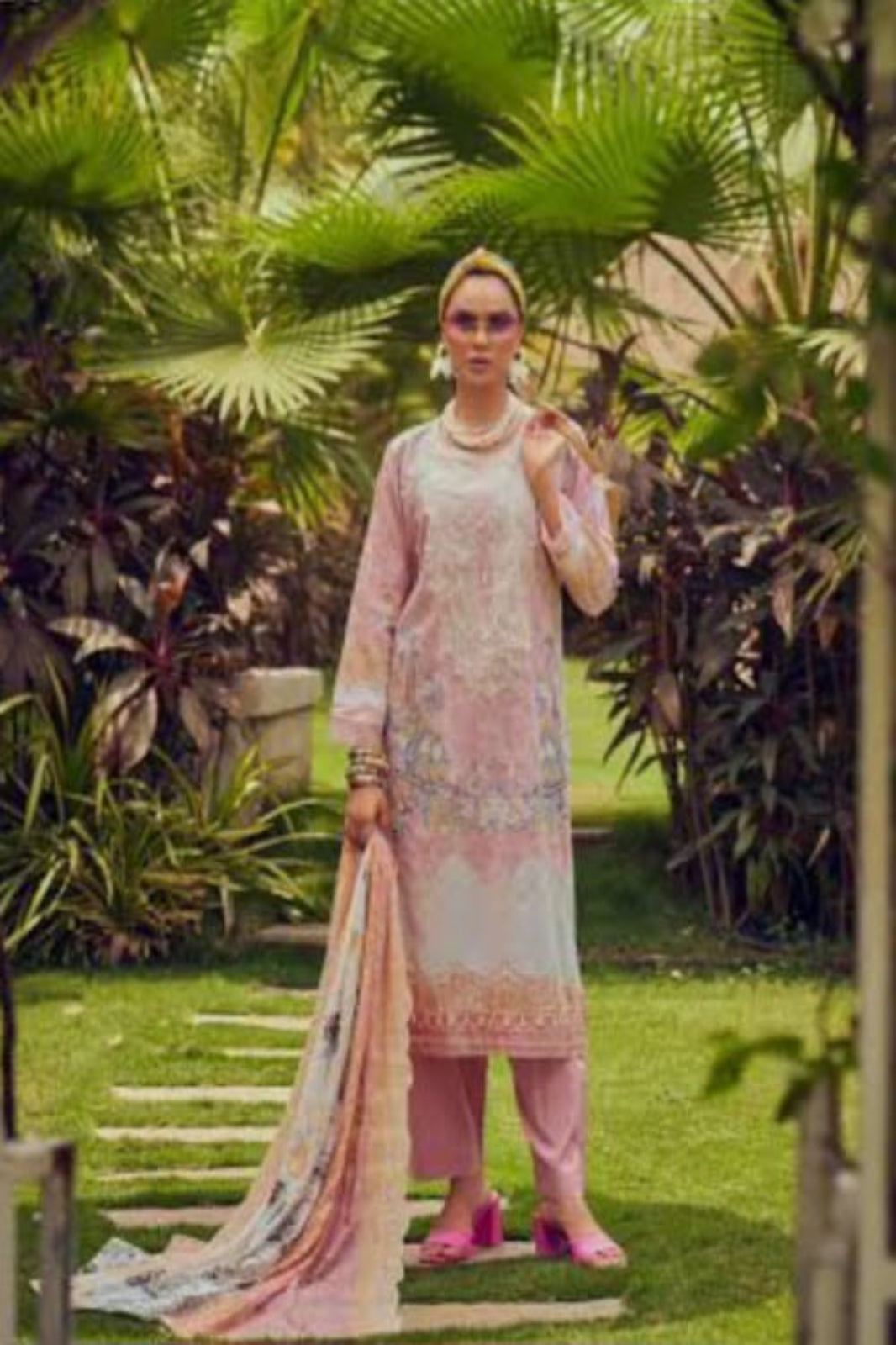 Cosmos Wonder Baby Pink Unstitched Suit - Sabina's Designer Hub"