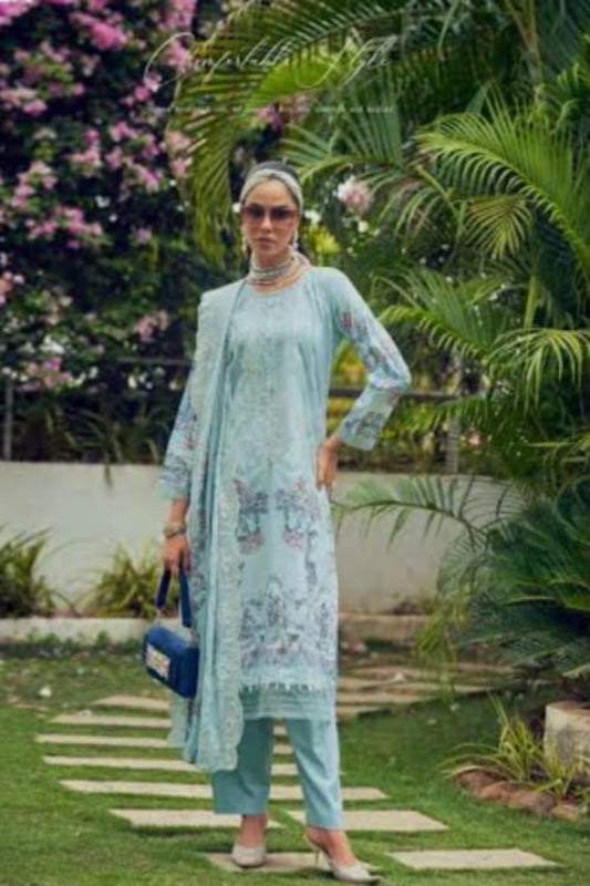 Cosmos Wonder Pastel Blue Unstitched Suit - Sabina's Designer Hub"