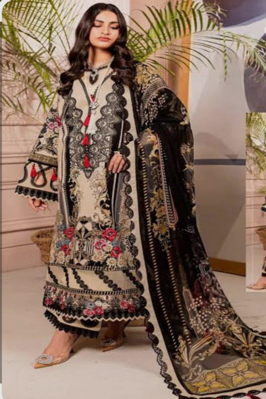 Ghazal Beige & Black  Suit- Stitched