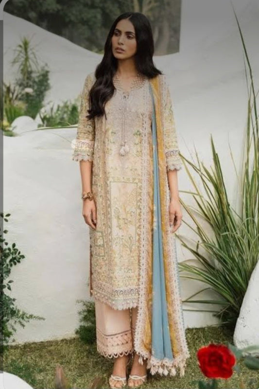 Beige Cotton Lawn Festive Suit