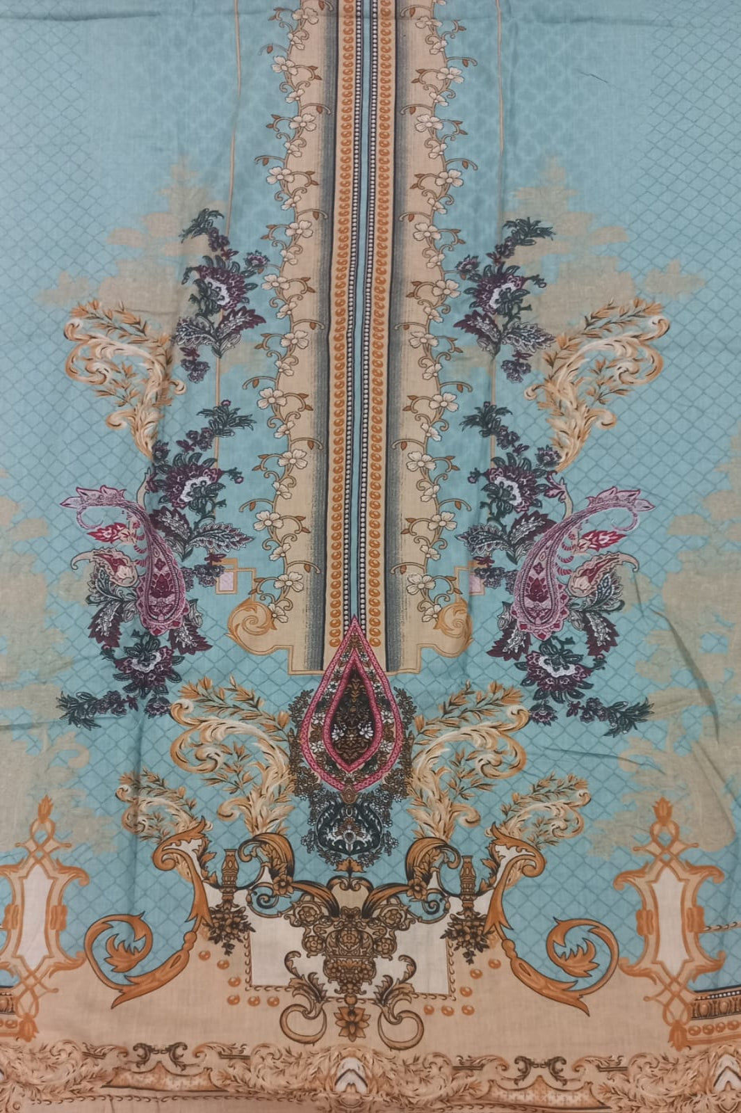 Firdous light blue pure cotton suit complete set, unstitched Pakistani designer wear