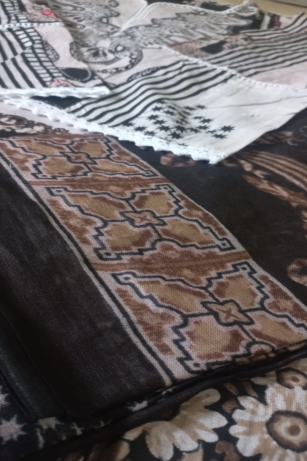 Ghazal Beige & Black  Suit- Stitched