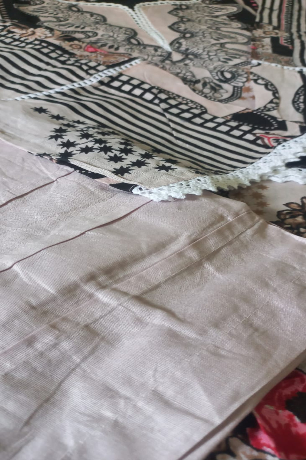 Ghazal Beige & Black  Suit- Stitched