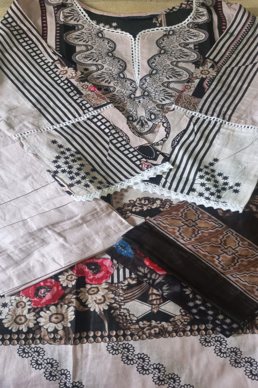 Ghazal Beige & Black  Suit- Stitched