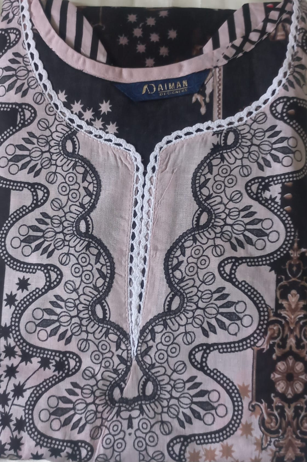 Ghazal Beige & Black  Suit- Stitched