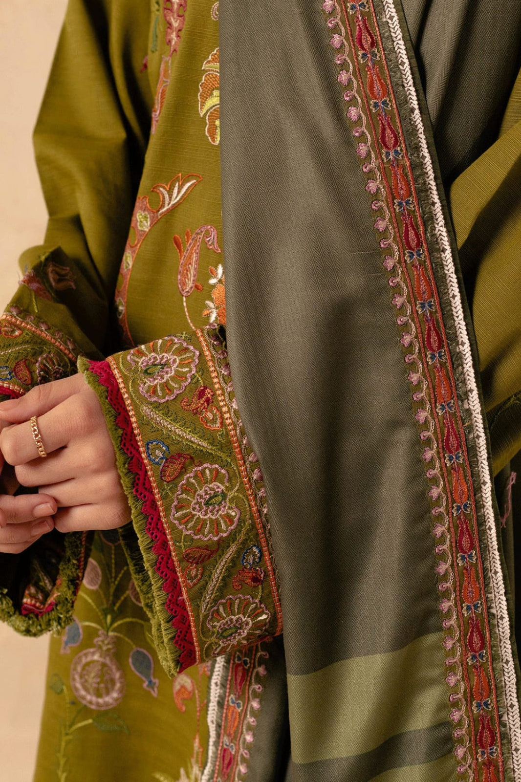 Coco-Olive-Green-Embroidered_Khaddar_LInen-Unstitched-3-Piece-Suit