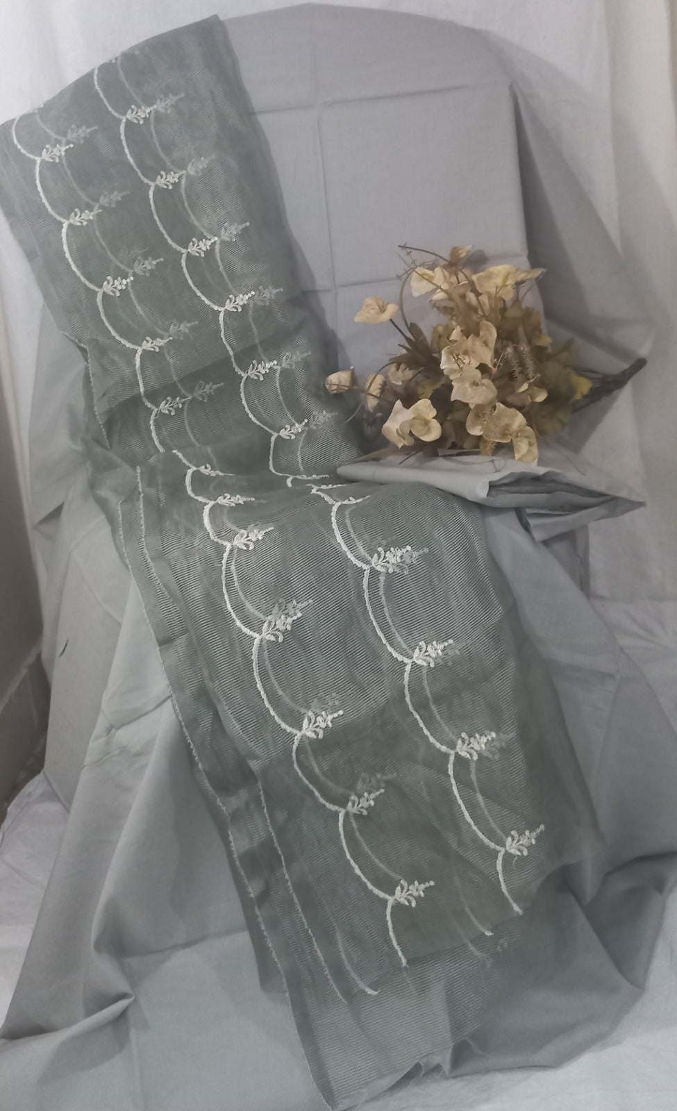 Premium Light Grey Cotton Lawn Festive Suit-Unstiched