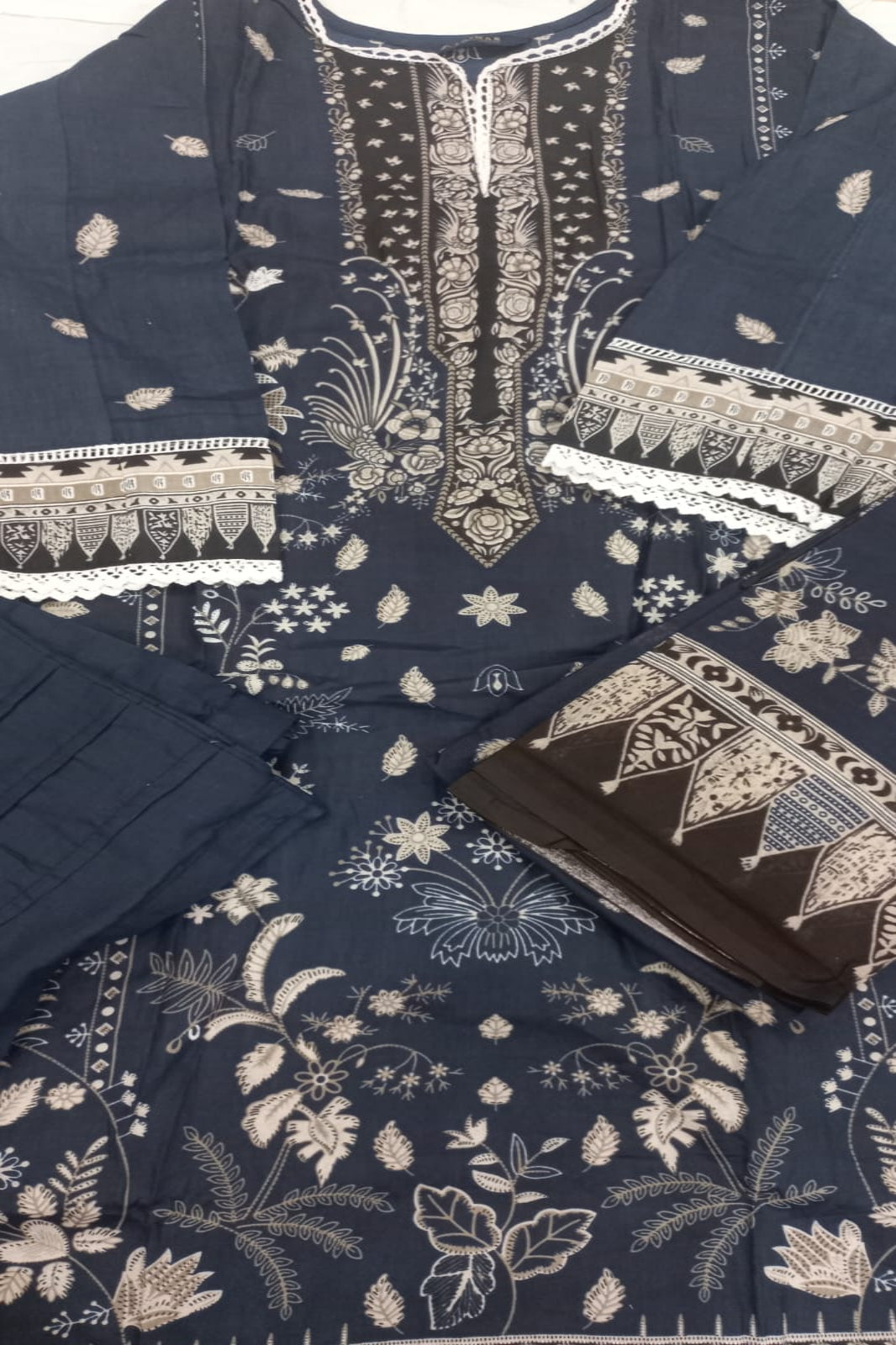 Ishaal Dark Blue Stitched Suit - Sabina's Designer Hub"