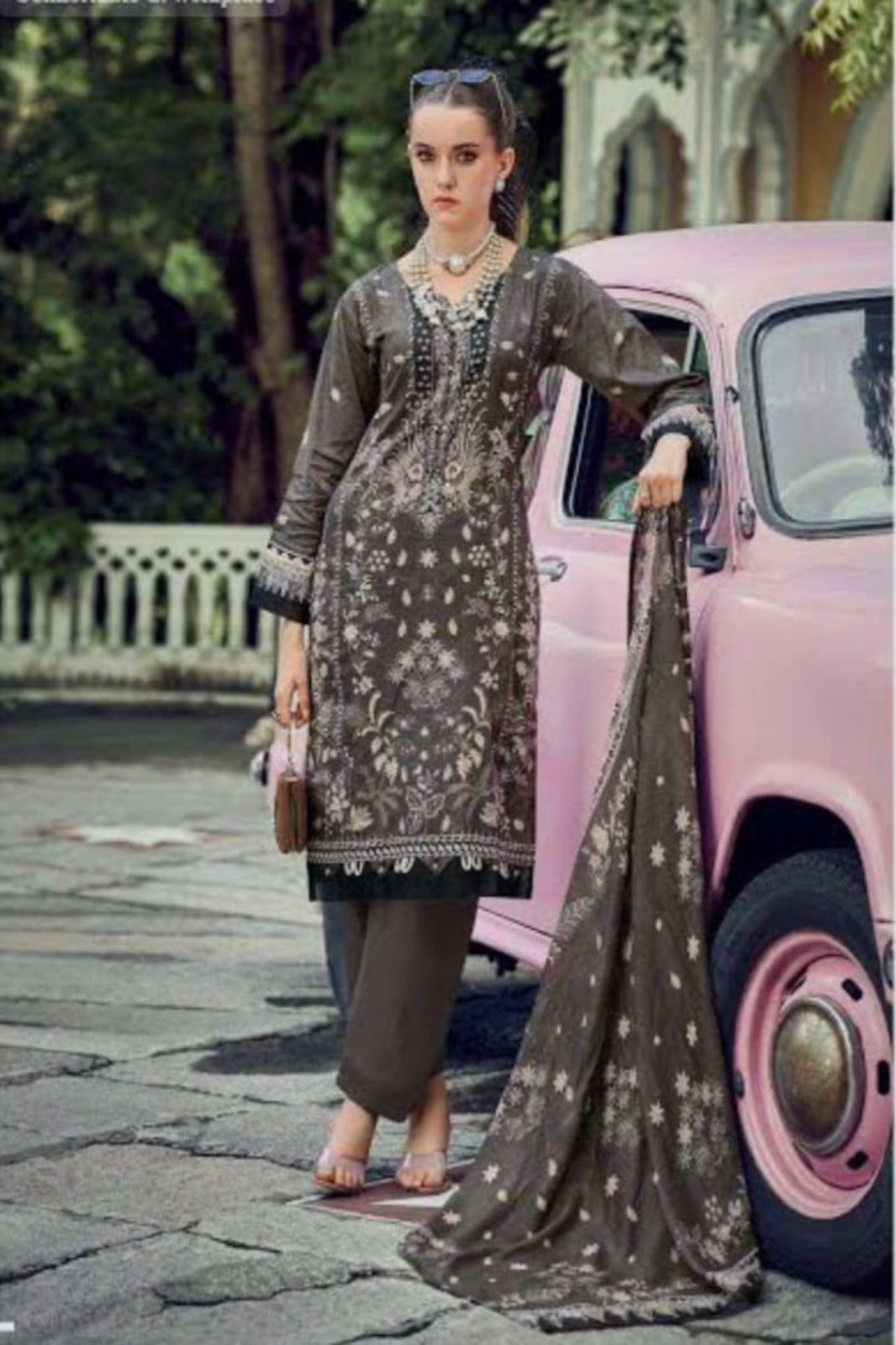 "Ishaal Brown Unstitched Suit - Sabina's Designer Hub"