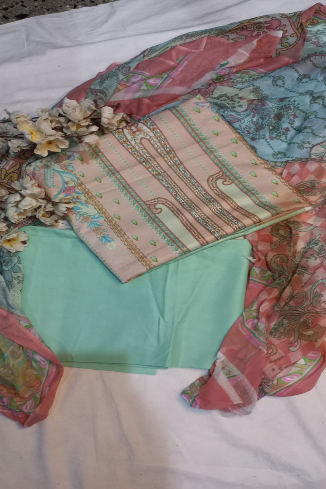Office Wear Green Suit-Unstitched