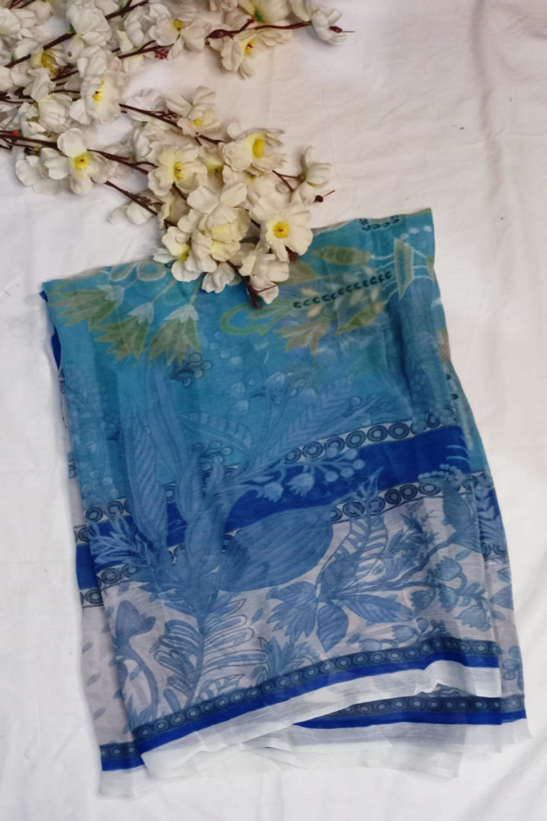 Office Wear Cream Blue Suit-Unstitched