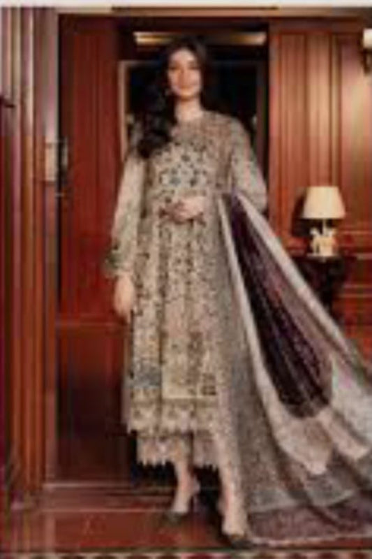 Maria B Beige Suit-Unstitched