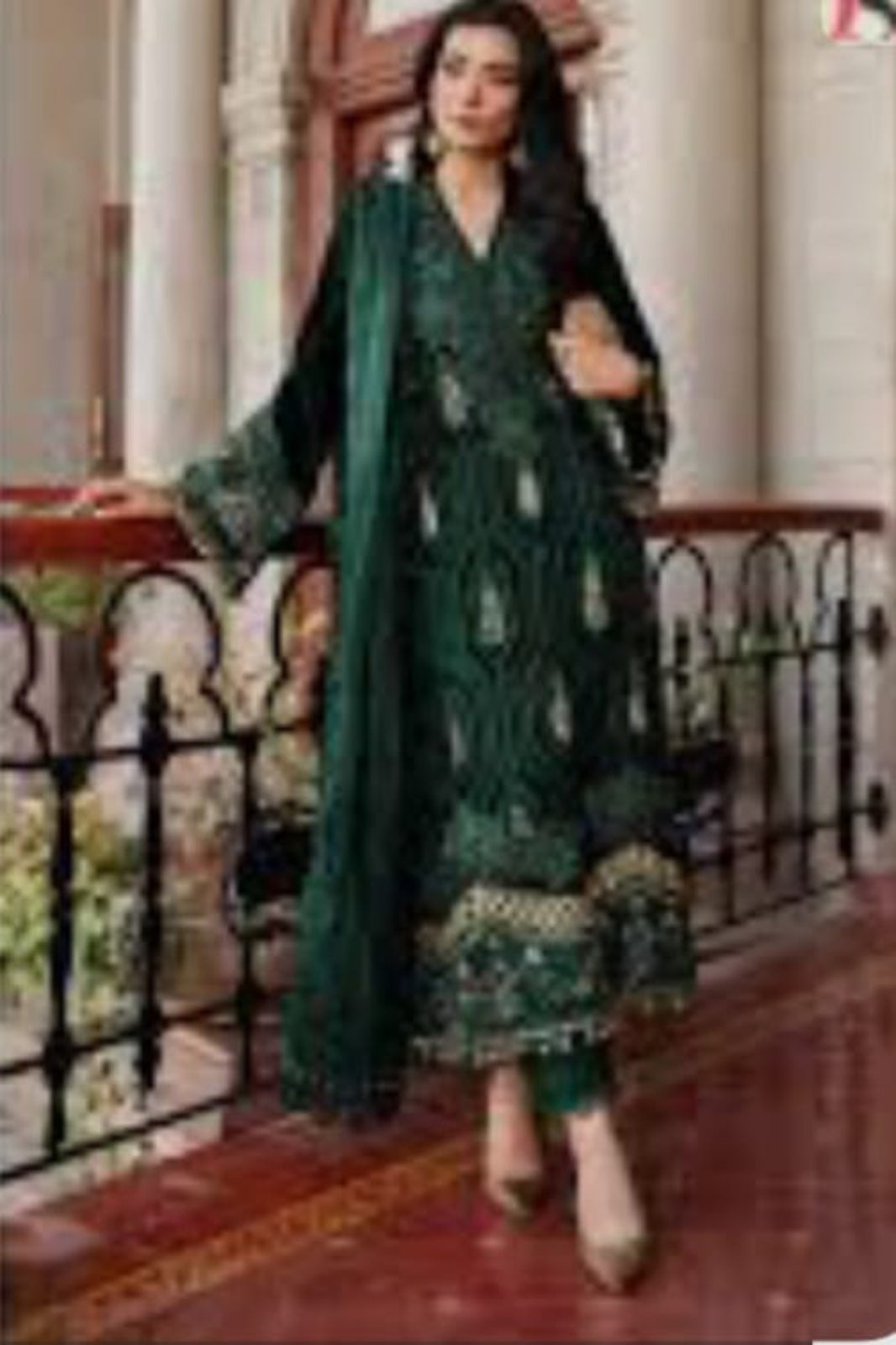 Maria B Bottle Green Suit- Unstitched