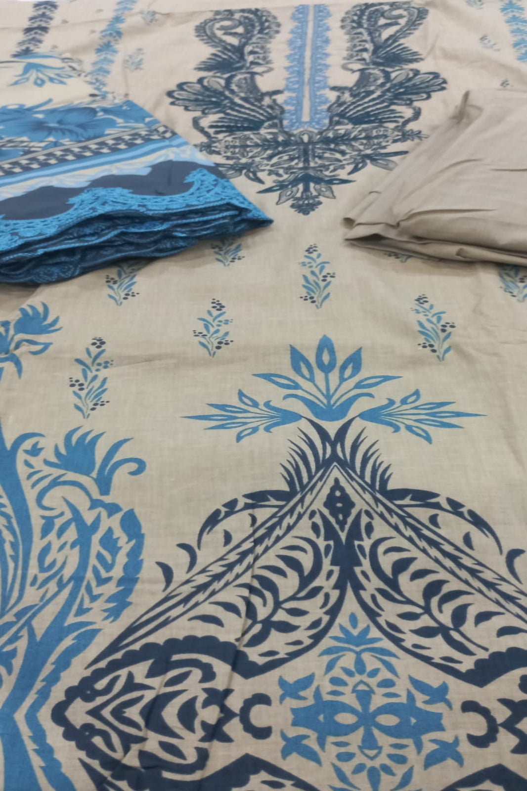 Needle Wonder Beige Suit- Unstitched