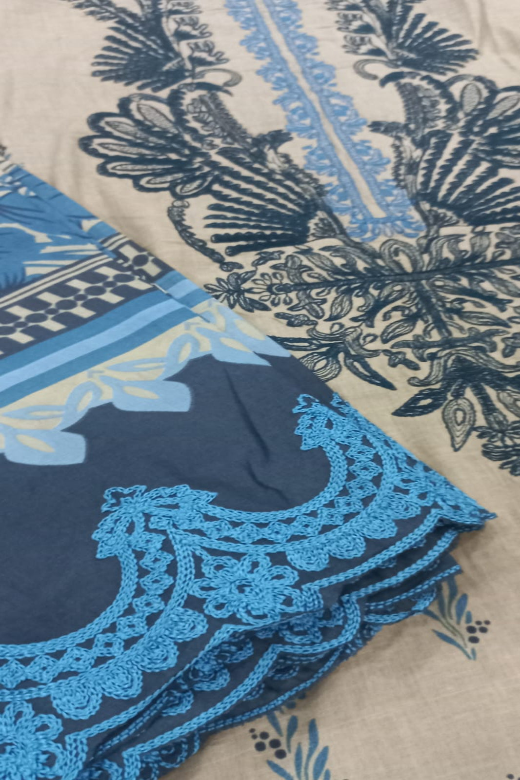 Needle Wonder Beige Suit- Unstitched