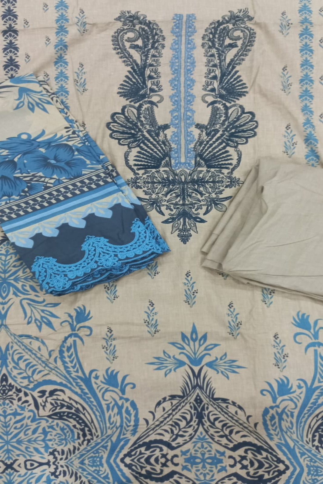 Needle Wonder Beige Suit- Unstitched