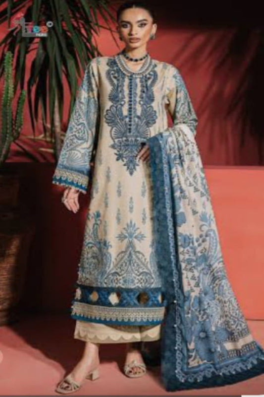 Needle Wonder Beige Suit- Unstitched