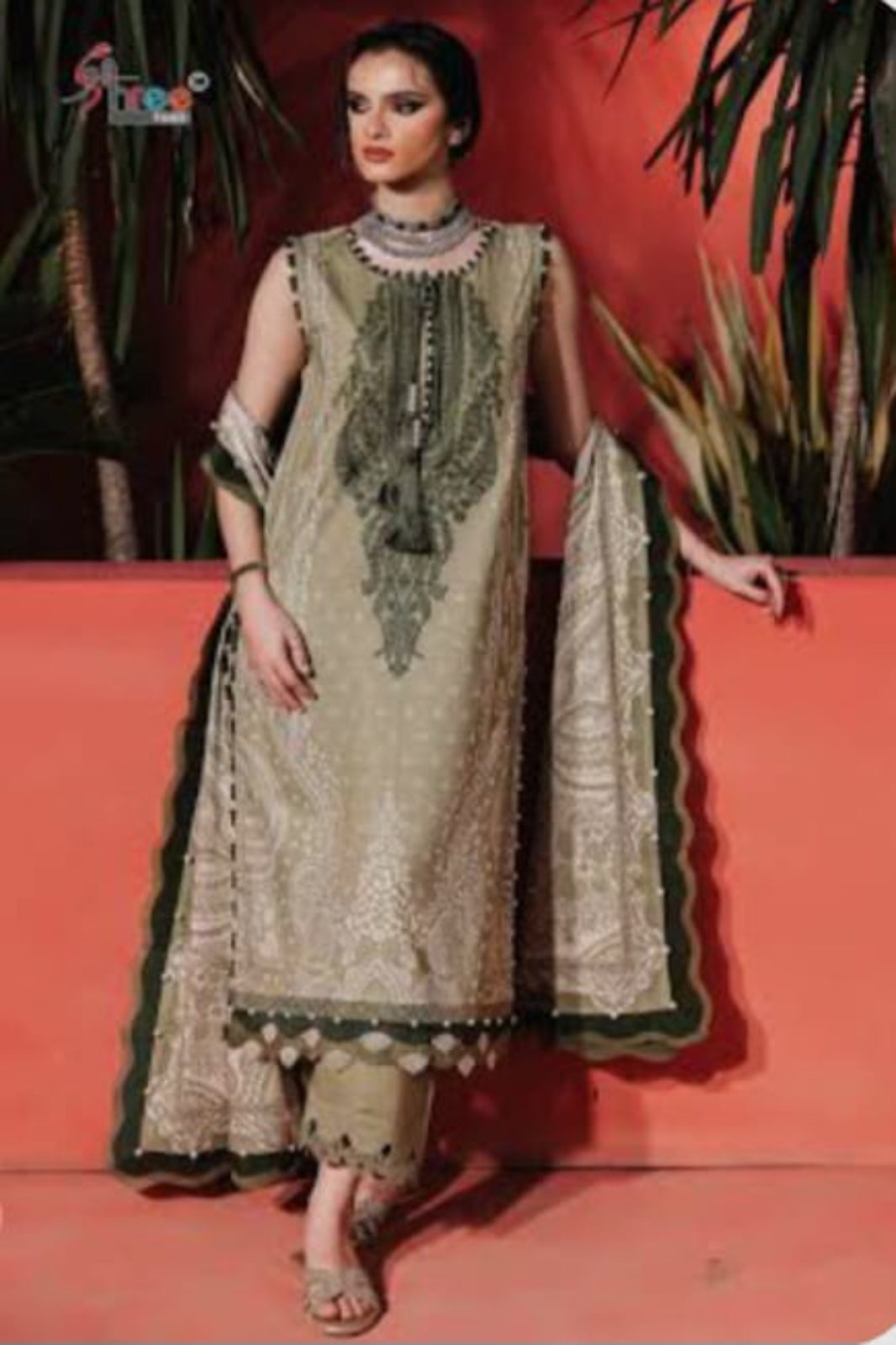 Needle Wonder Light Olive Green Suit- Unstitched