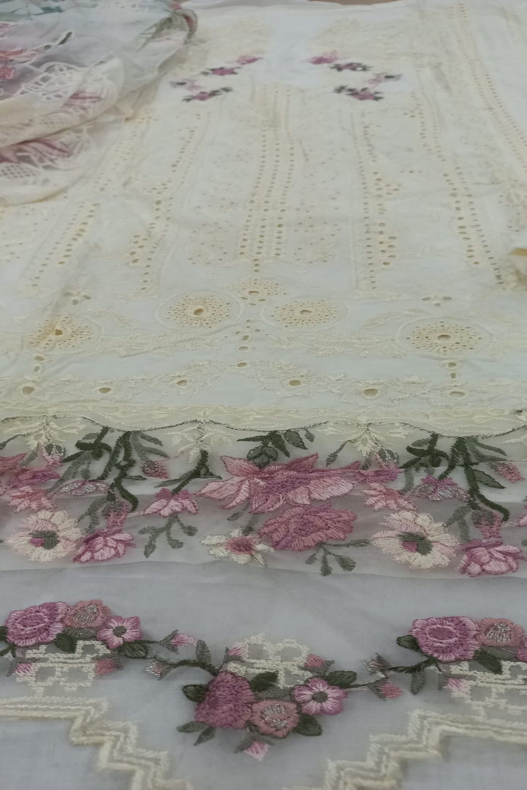 Ombre Off White Suit-Semi-Stitched