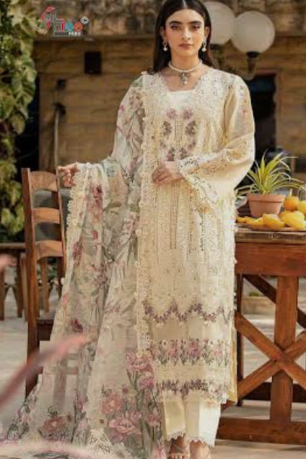 Ombre Off White Suit-Semi-Stitched