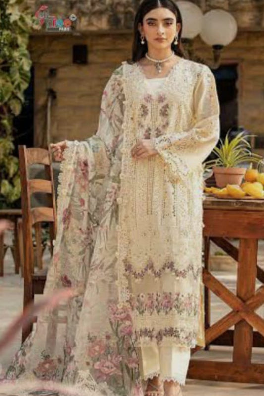 Ombre Off White Suit-Semi-Stitched