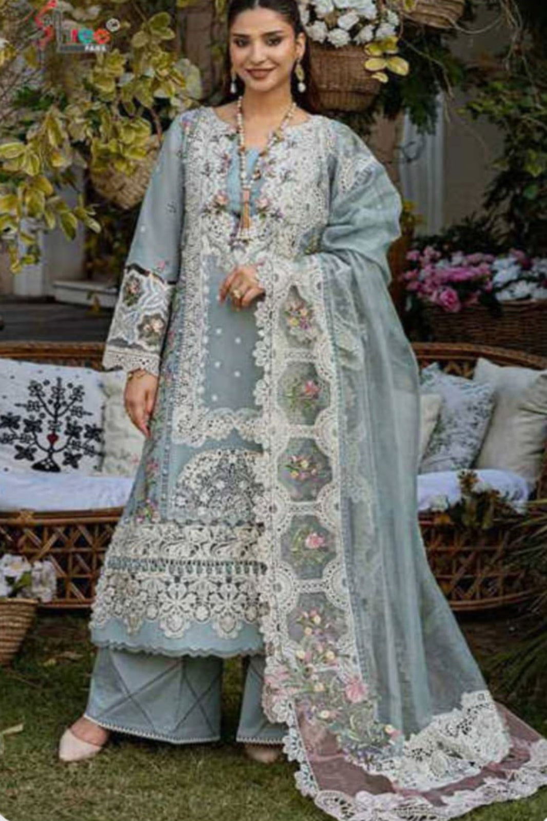 Ombre Sky Blue Suit- Semi-Stitched