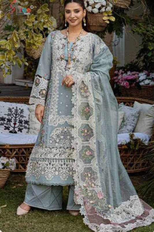 Ombre Sky Blue Suit- Semi-Stitched