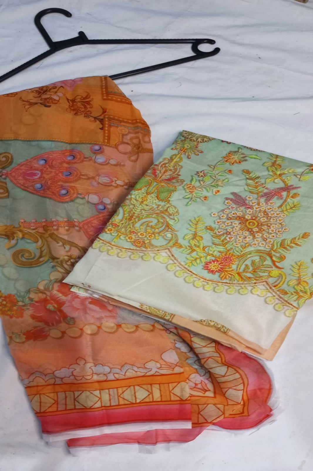 Office Wear  Peach Green Suit-Unstitched