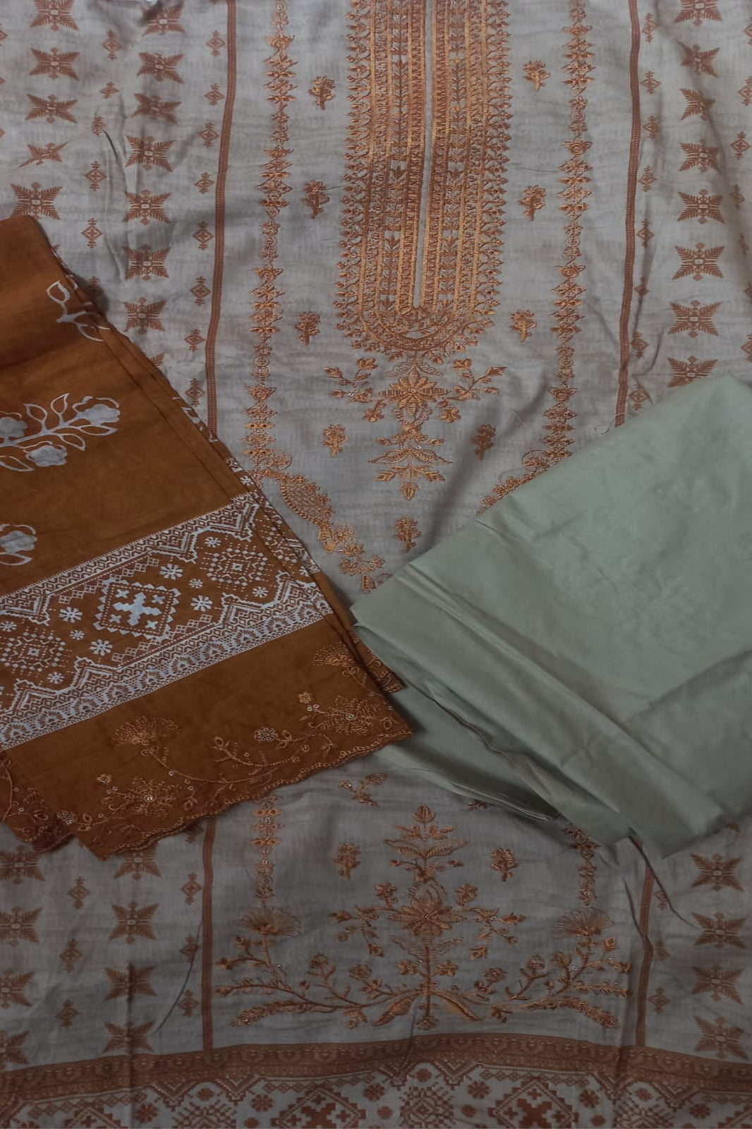 Shree Khaki Green Suit-Unstitched