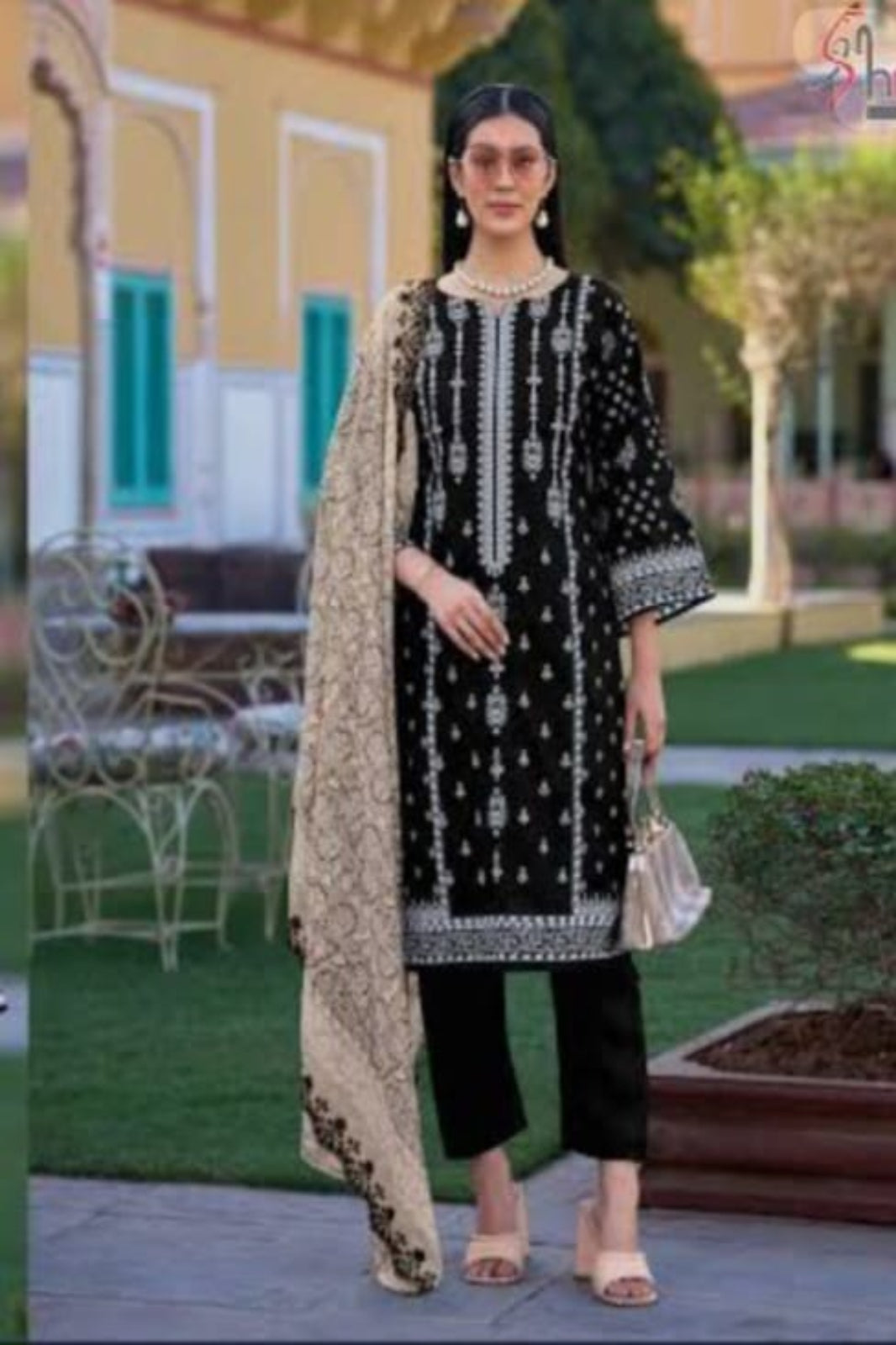 Shree Black White Suit-Unstitched
