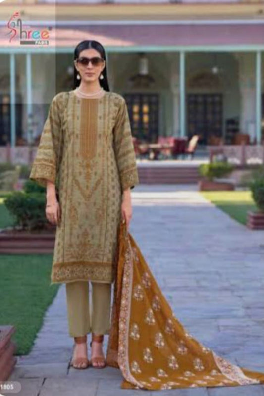 Shree Khaki Green Suit-Unstitched