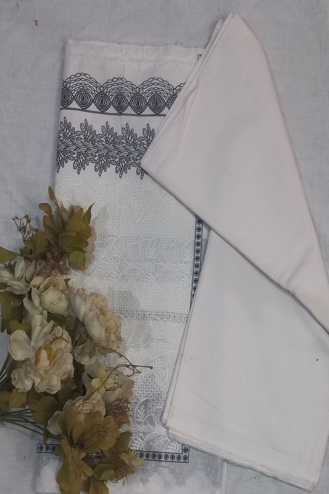 Premium  White Festive Suit-Unstitched