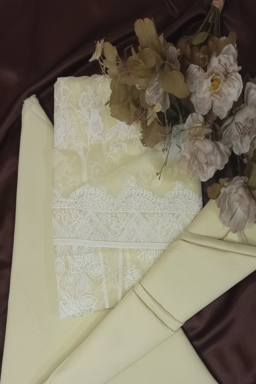 Premium Cotton Lawn  Lemon Yellow Festive Suit-Unstitched