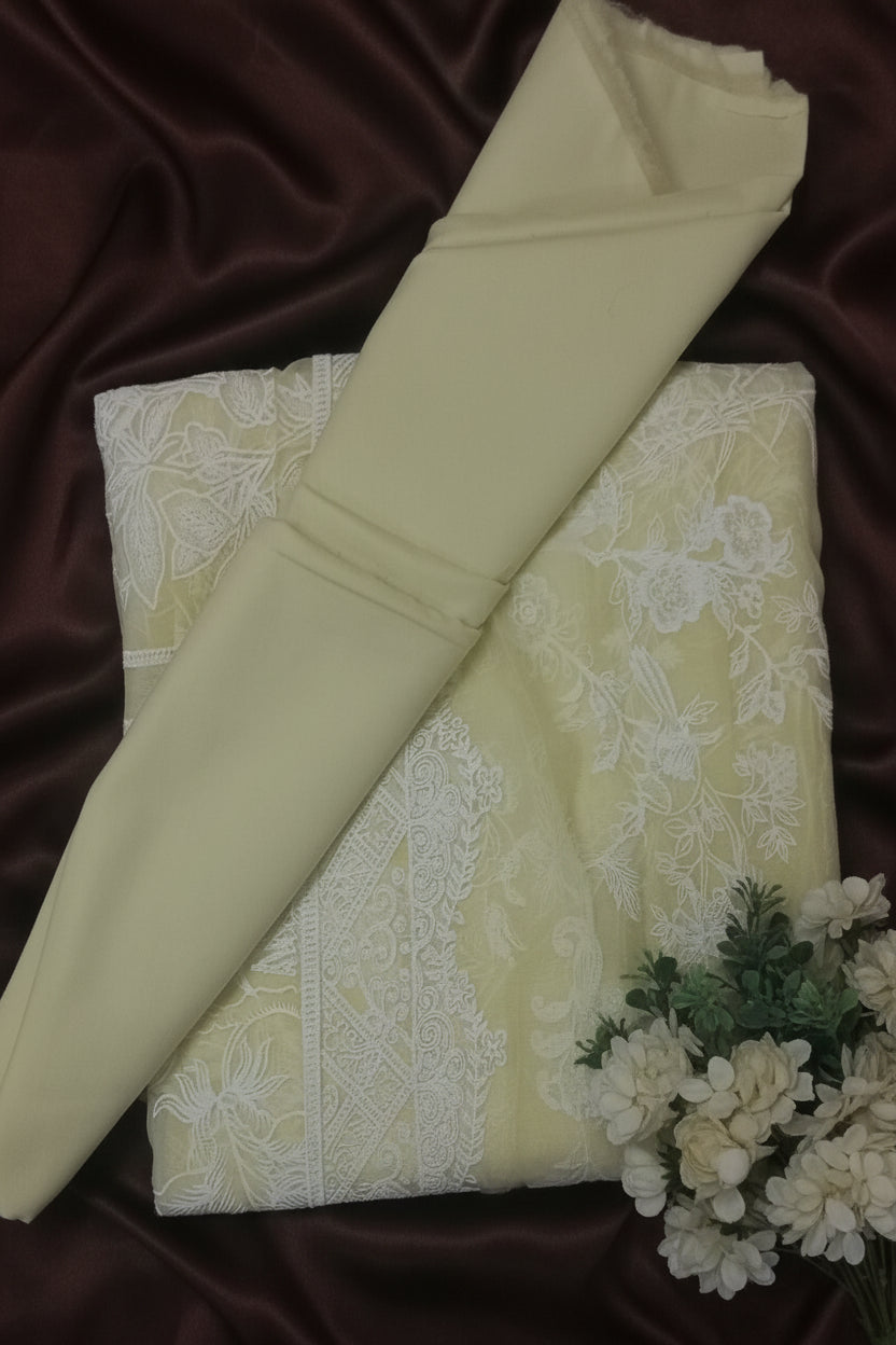 Premium Cotton Lawn  Lemon Yellow Festive Suit-Unstitched