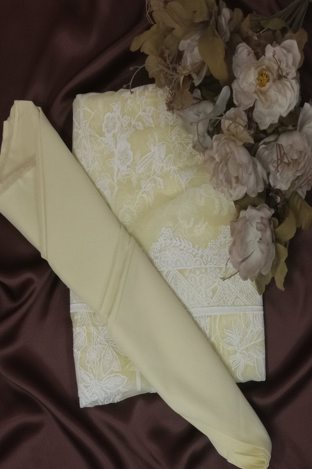 Premium Cotton Lawn  Lemon Yellow Festive Suit-Unstitched